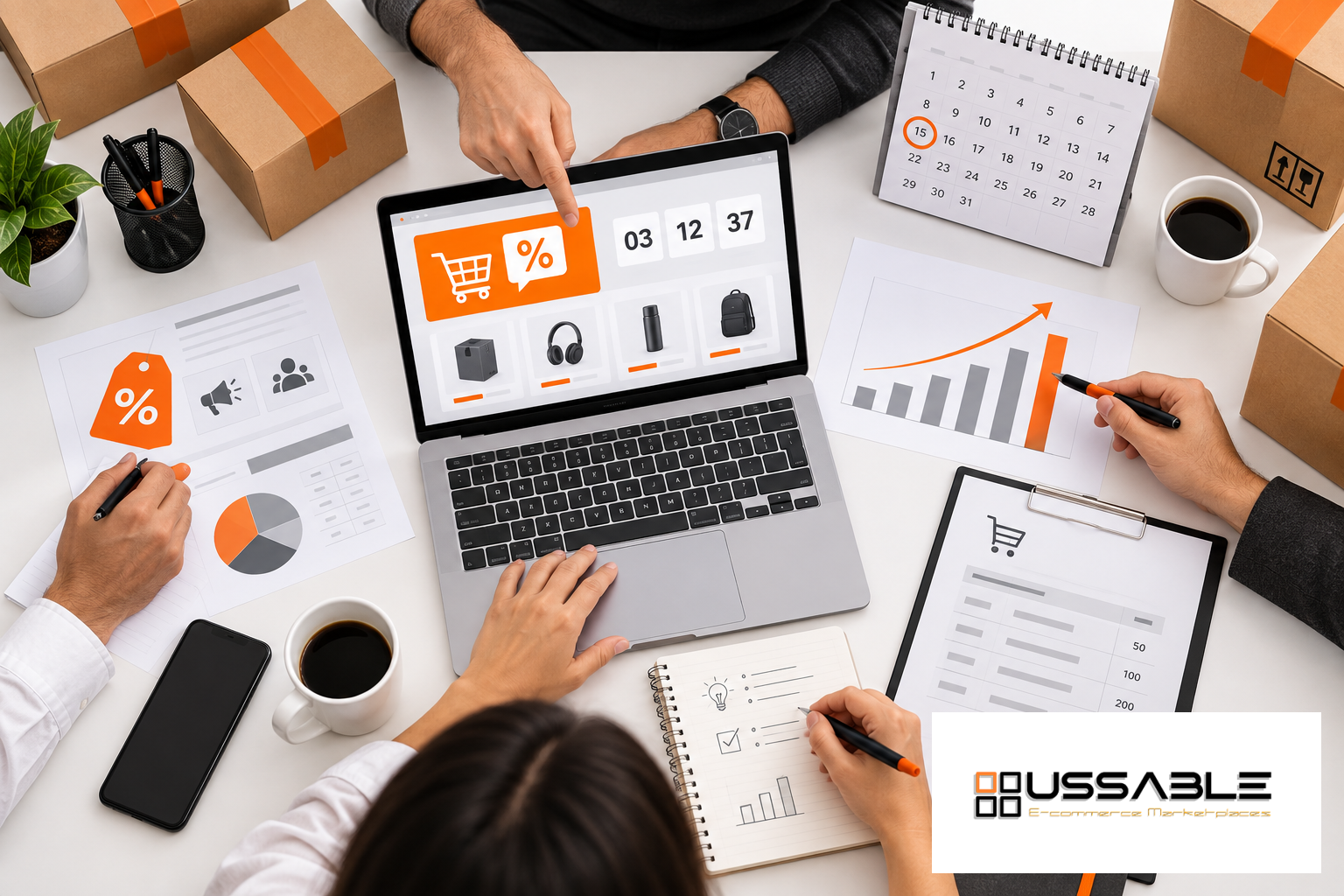 Equipo de ecommerce planificando ofertas B2B de Amazon Business Deals